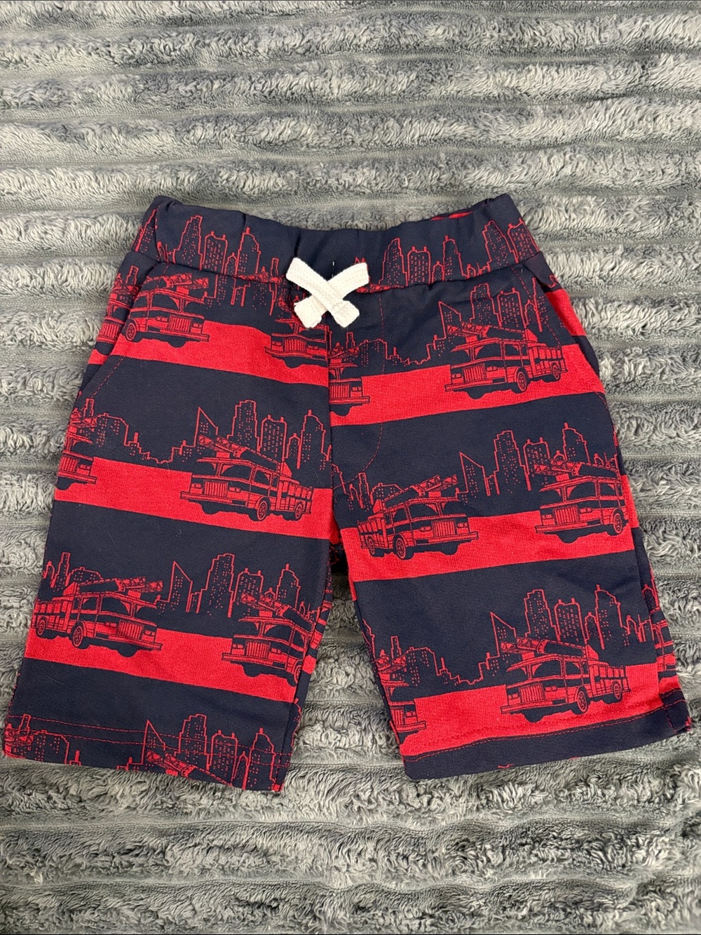 Kids Navy & Red Firetruck Stripe Pull-On Shorts